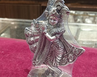 999 Pure silver handmade gorgeous handcrafted lord Krishna idol statue & sculpture, excellent pooja articles, temple decorative figurine