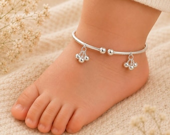 Premium 925 Sterling Silver Baby Anklet, Baby Silver Payal, Infant Anklet, Silver Baby Jewelry, Adjustable Baby Anklet,  (Ships Next Day)