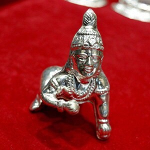 Little Balakrishna with butter- Silver gift items- Silver Pooja Items for Home, Return Gift for Navarathri, Wedding and Housewarming