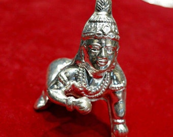 Sterling Silver Little Balakrishna Idol: Hindu Pooja Gift (68 GM)
