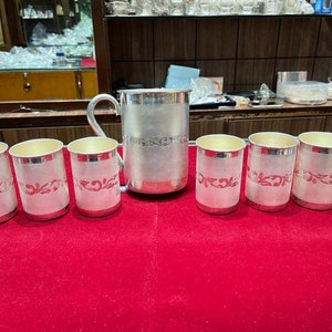 Pure Silver Water Jug with 6 Glasses Luxury Dining Set.