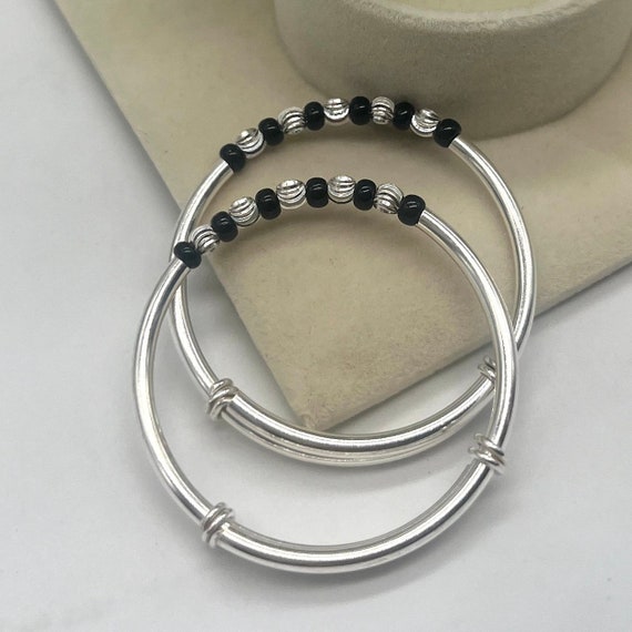 BabyFirstSmile Silver Adjustable Nazariya Bangle 925 Sterling Silver Black Beads Bangle New Born Baby Gift Silver Kids Jewellry