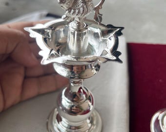 925 Pure Solid Silver Annam Kuthu Vilakku Lamp, Indian Pooja Oil Lamp, Indian Housewarming gift