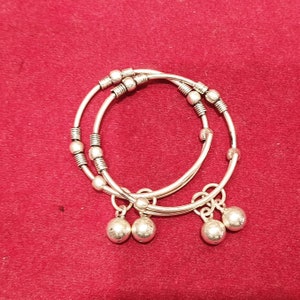 Sterling Silver Jingle Bells Baby Bangle: Adjustable Boho Jewelry