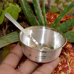 Pure Silver Bowl and Spoons Serving Dishes, Baby Food Serving Utensils, Best Gift for Baby Silver Bowl with Spoon
