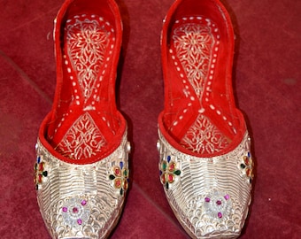 Handmade Sterling Silver Jutti US Size 5: Punjabi Ethnic Bridal Shoes