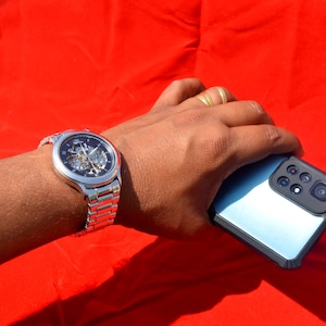 925 Sterling Silver Automatic Men's Round Watch Unique Link Bracelet, Sterling Silver Watch Black Face, Stylish Watch, Working Watch