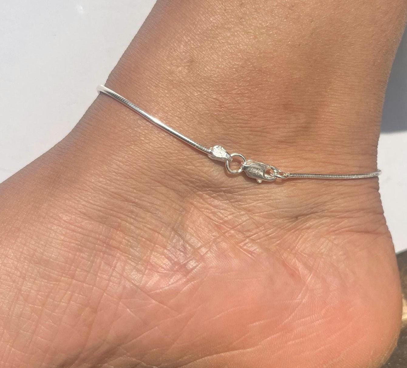 Minimalist Silver Snake Chain Anklet | Delicate Boho Foot Jewelry