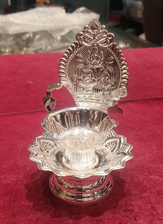 925 Pure Solid Silver Kamakshi Diya: Handmade Pooja Oil Lamp - Etsy