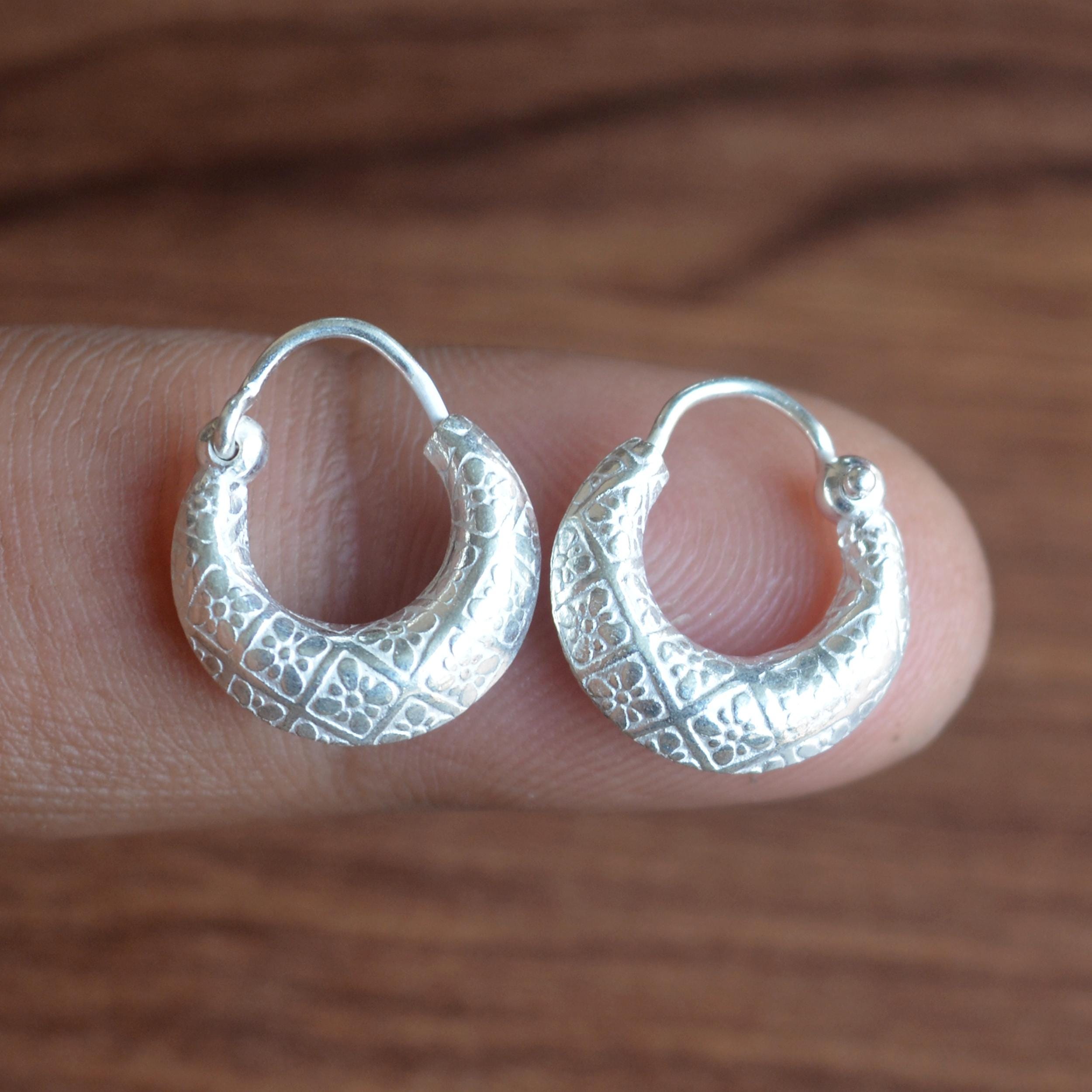 NEVEGE Boucles D'Oreilles Créoles Argent 925 - 2mm Martelées Hypoallergéniques Grandes Tailles