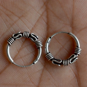 Oxidized Sterling Silver Bali Hoop Earrings: 15mm Sleeper Pair