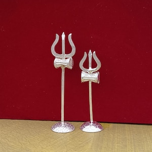 Indian Handmade Pure Silver Plain Trishul Lord Shiva Hindu Temple God Religious Home Decor