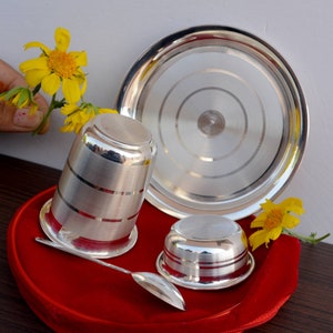 97% Pure Silver Handmade Dinner Set Silverware Utensils Gift, Indian Utensils