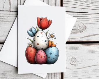 Uova di Pasqua e fiori - Set di 5 biglietti