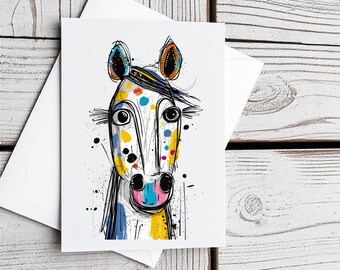 Cavallo colorato con scarabocchio - set di 5 biglietti