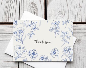 GRAZIE Vintage Blue Floral - set di 5 biglietti vuoti