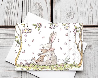 Coniglietti madre e cucciolo - set di 5 biglietti d'auguri vuoti