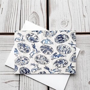 Blue Bunny Easter Notecard Set – Decoupage Spring Stationery with Envelopes