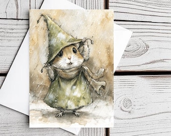 Acquerello Poppy Winter Ready Mouse Sparkles - set di 5 biglietti vuoti