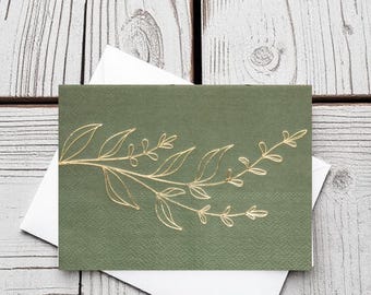 Verde con foglie dorate! - set di 5 biglietti d'auguri