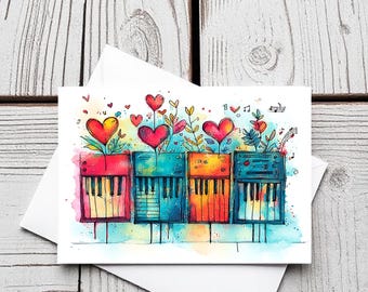 Keyboard Hearts - set di 5 biglietti vuoti