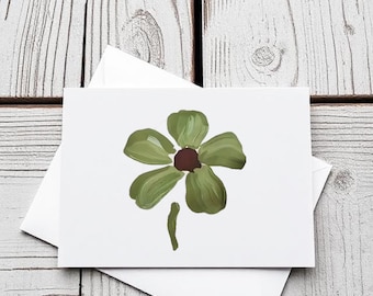 緑の花柄ノートカード – ボタニカルグリーティングカード – シンプルな自然モチーフの文房具 – 無地ノートカード6枚