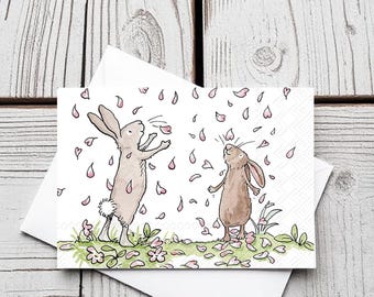 Coniglietti e fiori - Set di 5 biglietti d'auguri