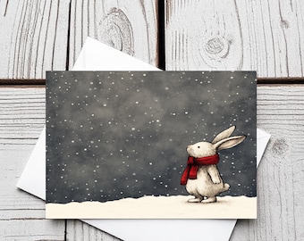 Coniglio invernale nel cielo innevato - set di 5 biglietti
