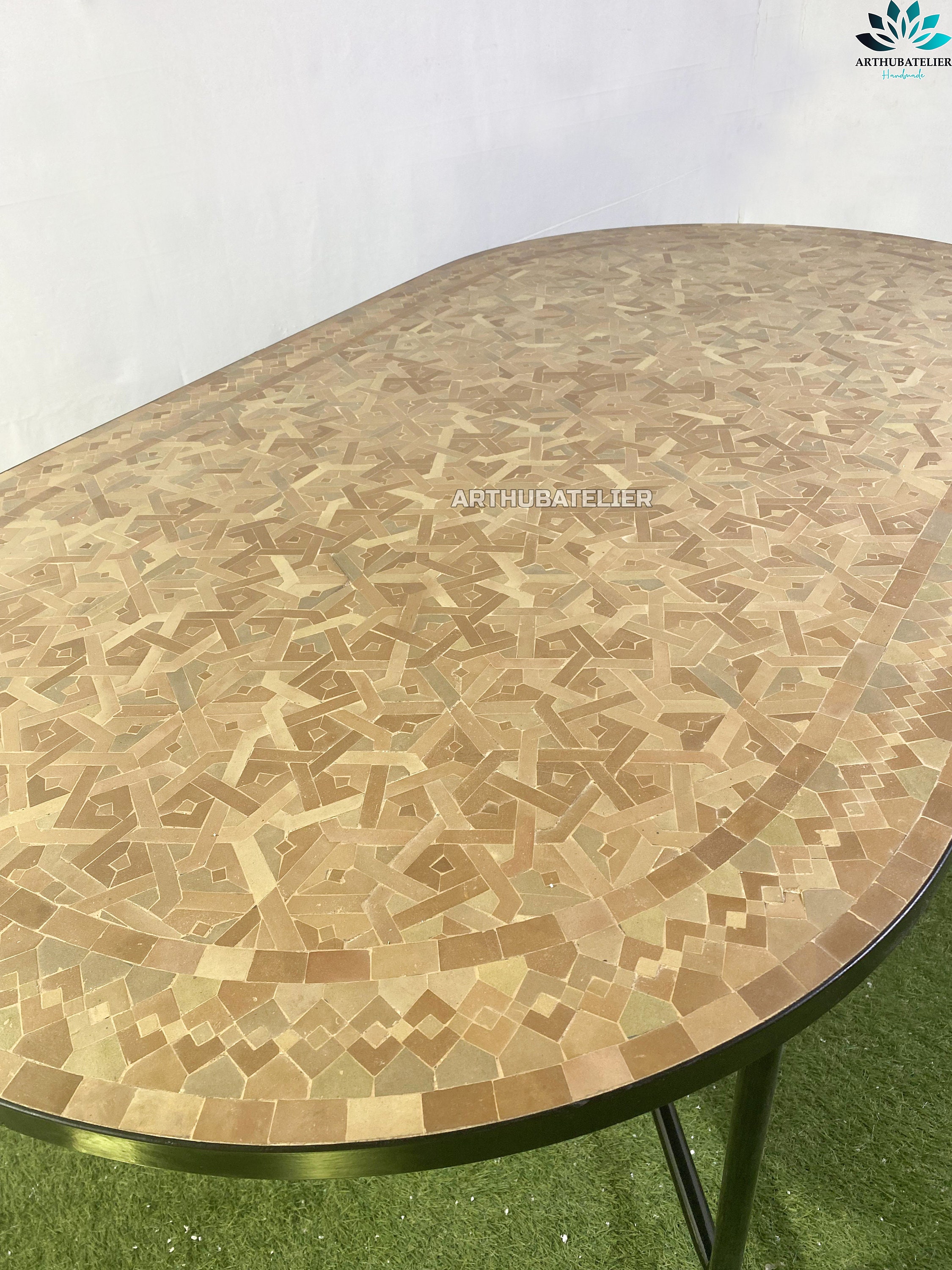 Mosaic Dining Table Color of Natural Stone Geometric Design 