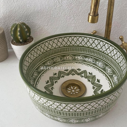 Green Sink for Bathroom Made From Ceramic 100 Handmade Hand Etsy