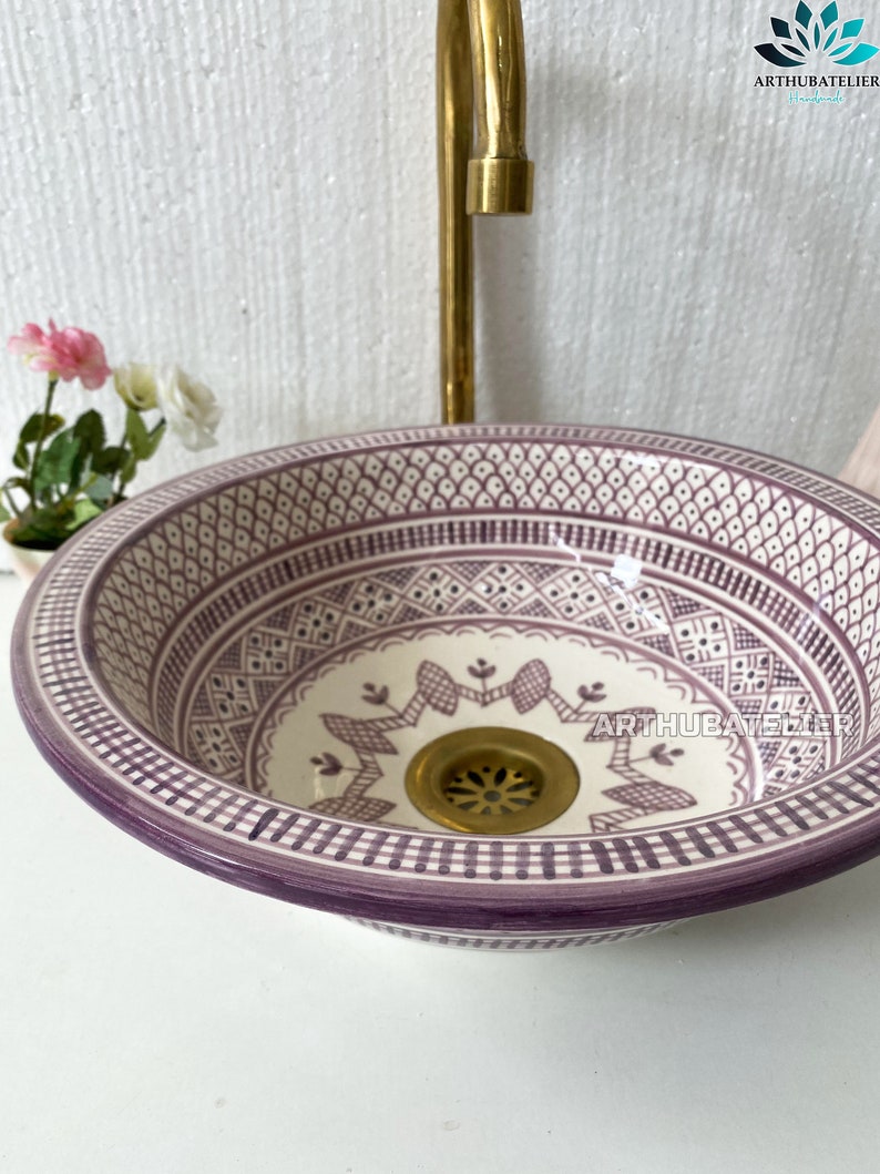 Purple Ceramic Bathroom Vessel Sink Hand Painted Washbasin Etsy
