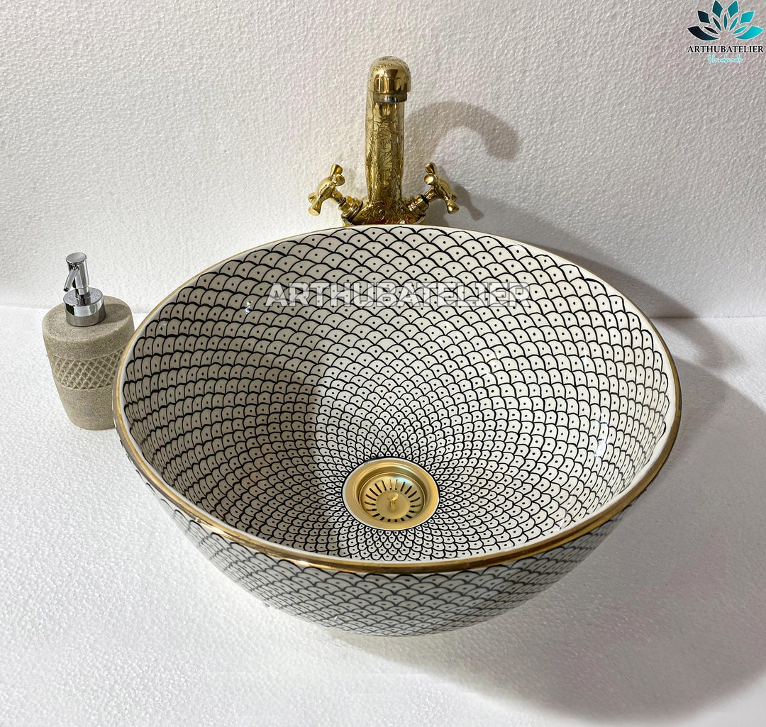 Ceramic Sink 14K Gold Hand Painted Bathroom Ceramic picture