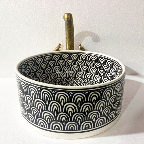 Minimalist Handpainted Ceramic Vessel Sink Handmade Etsy
