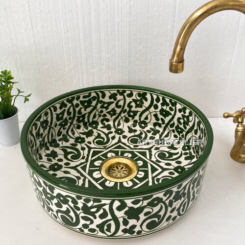 Green Bathroom Vessel Sink Made From Ceramic 100 Handmade Etsy