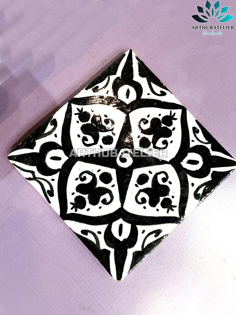 4x4 Tiles Black and White Hand Painted Ceramic Etsy