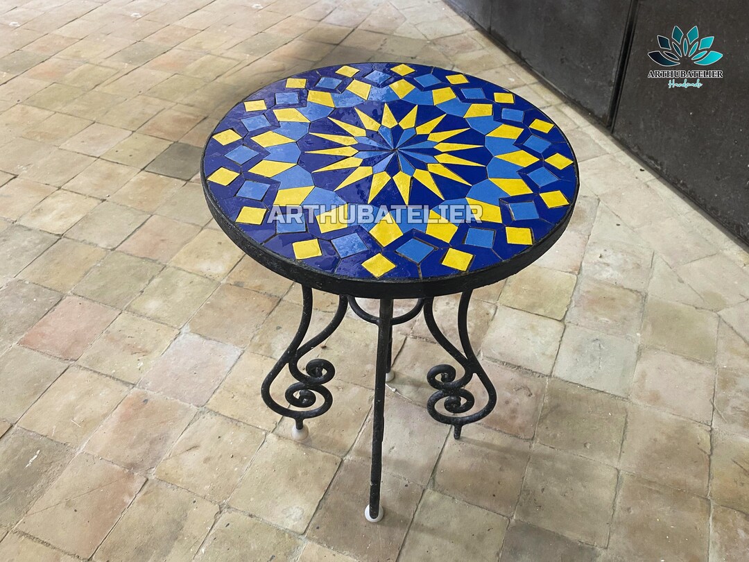 Mosaic Table Blue and Yellow Outdoorindoor Coffee Table Etsy
