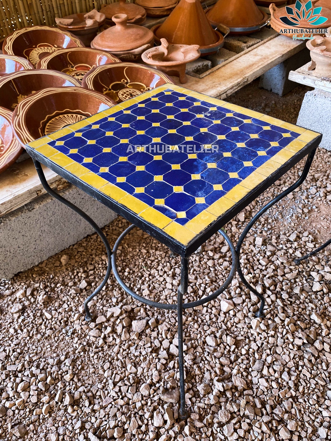 Mosaic Table Square Blue and Yellow for Outdoorindoor Etsy