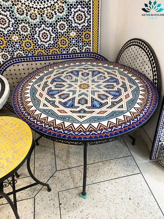 Large Mosaic Table 100 Handcrafted Tiles for Outdoor and Indoor