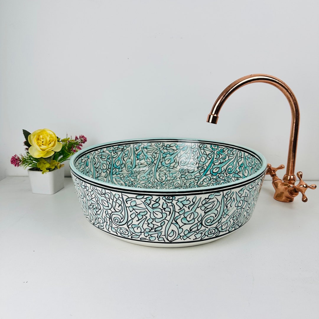 Light Green Bathroom Vessel Sink Handcrafted Washbasin Etsy