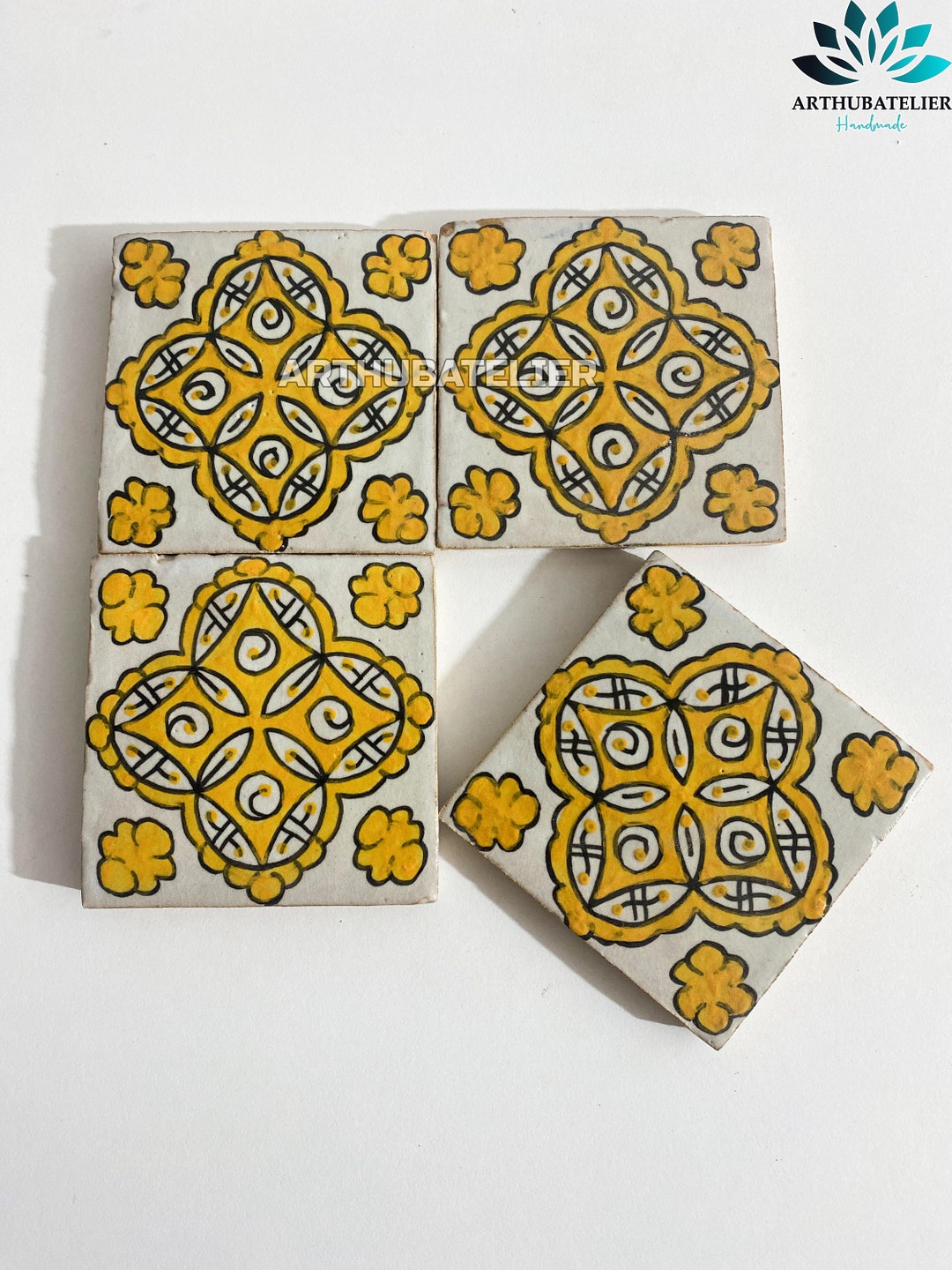 Yellow Ceramic Tiles Hand Painted Tiles 4x4 100 for Bathroom