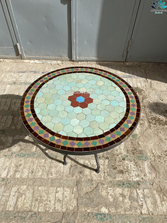 Mosaic Garden Table Made From Tiles Round for Indoor and Etsy