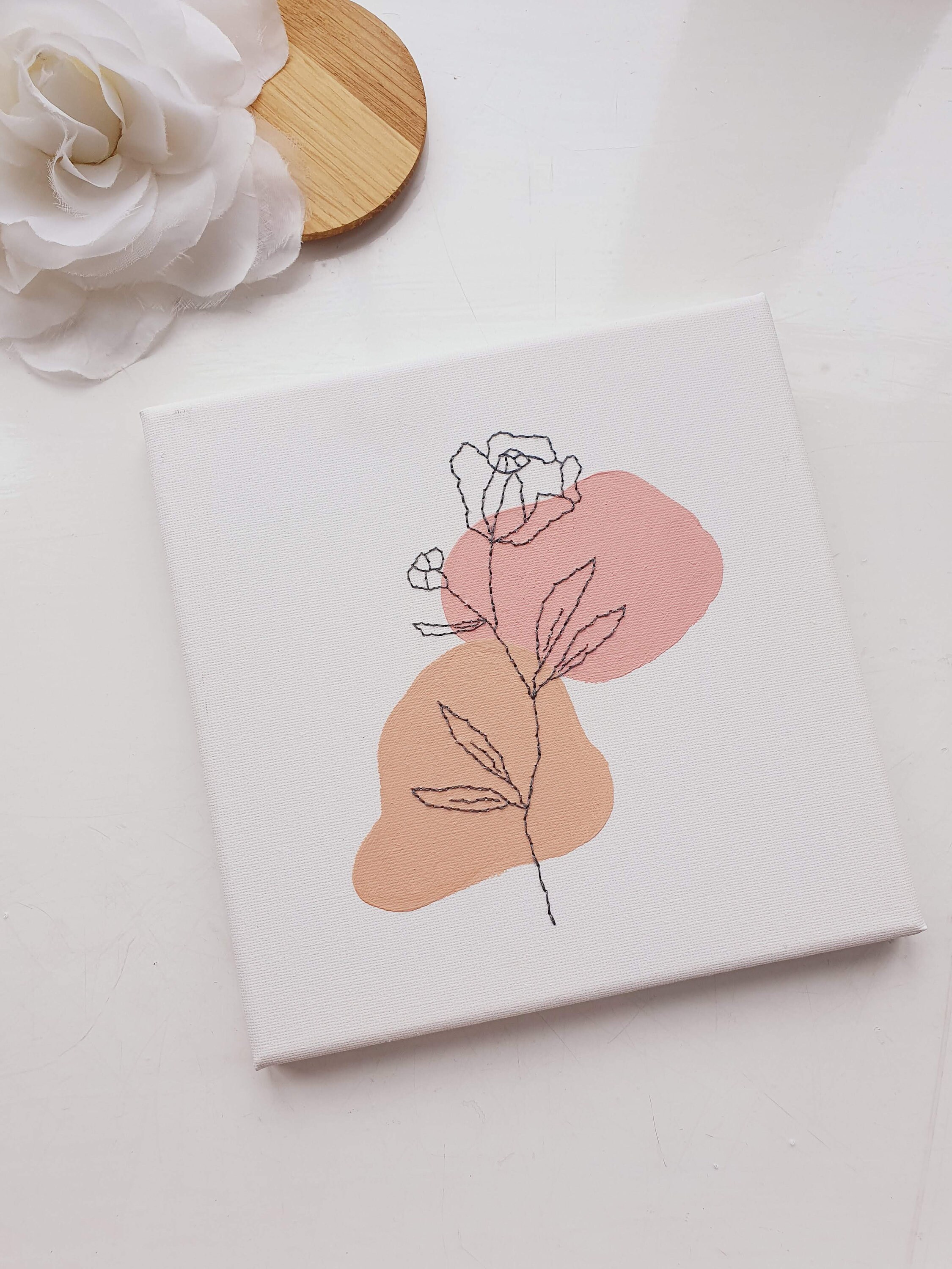 Embroidered Line Art Canvas Floral Line Art Embroidery Etsy