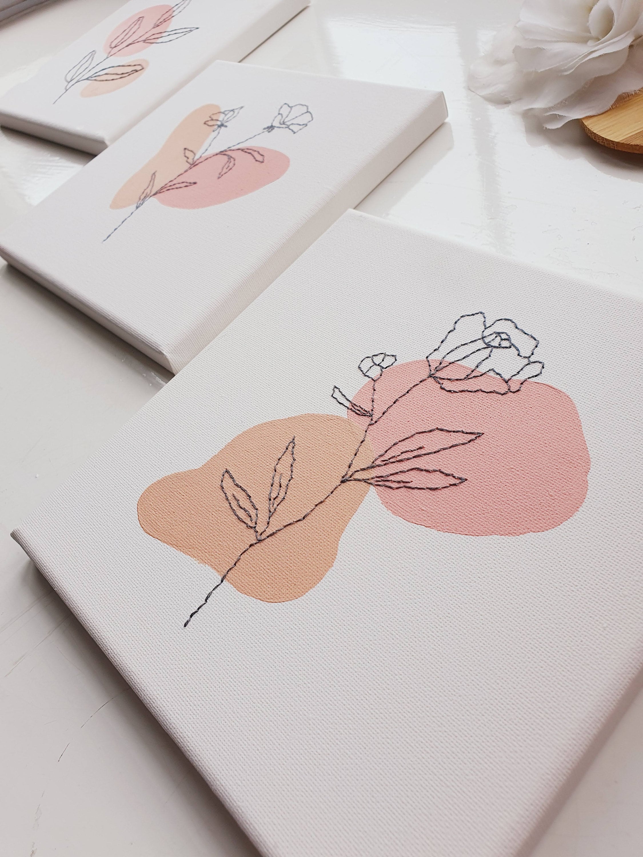 Embroidered Line Art Canvas Floral Line Art Embroidery Etsy