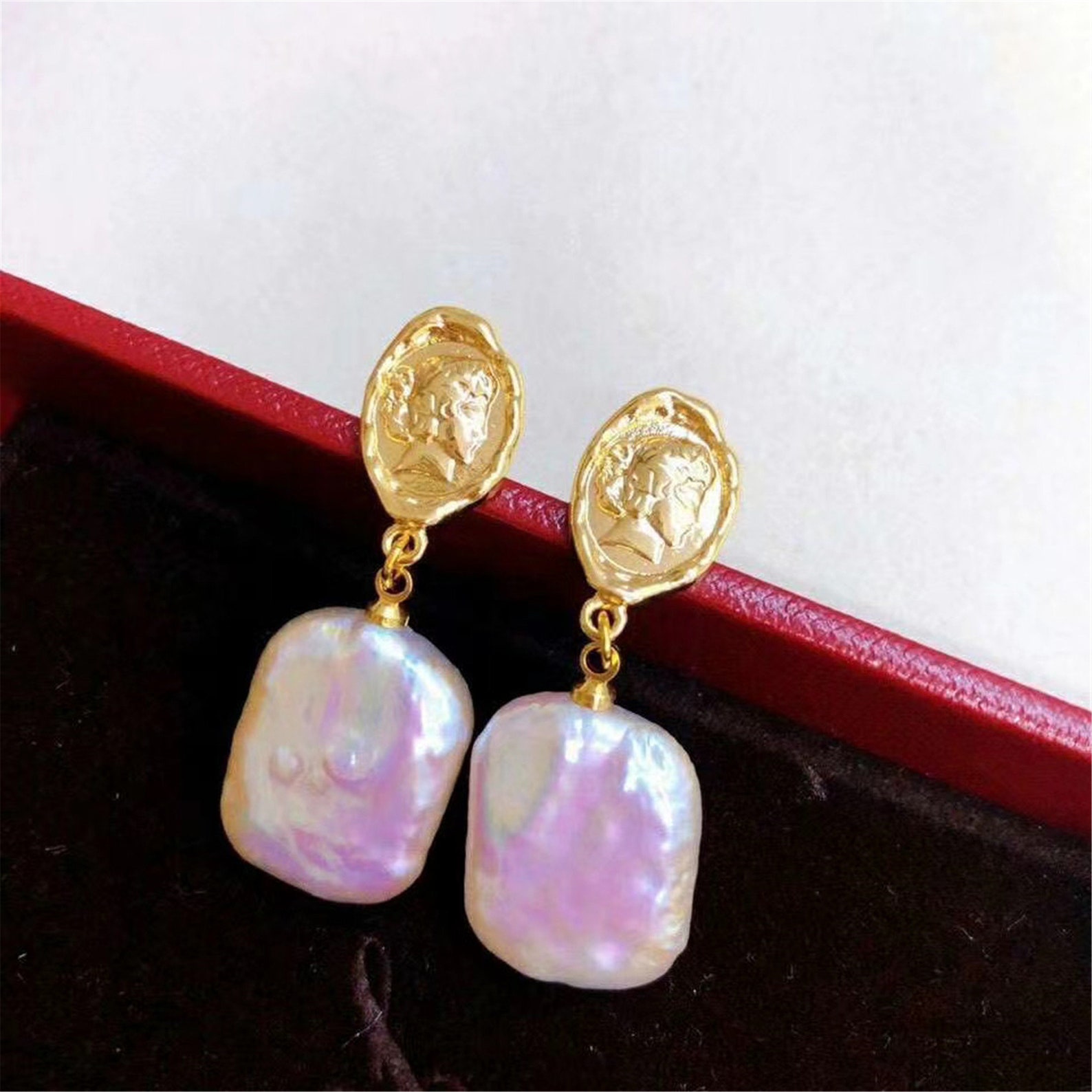 Freshwater Baroque Pearl Earrings / 1415mm Square Pearl Stud Etsy