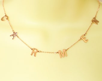 Custom Letter Necklace Rose Gold, Personalized Letter Choker Necklace Silver Rose Gold