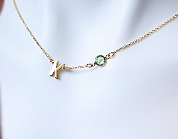 Birthstone Initial Necklace Initial 