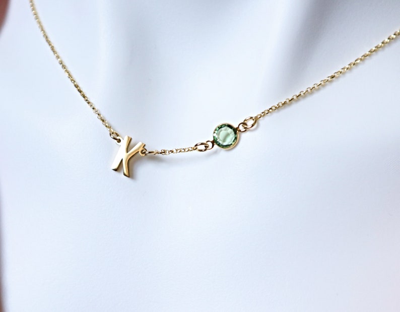 Birthstone Initial Necklace, Initial Letter with Birthstone Necklace Silver Gold, Birthday Gift for her, Wife Gift, Christmas Gift image 1