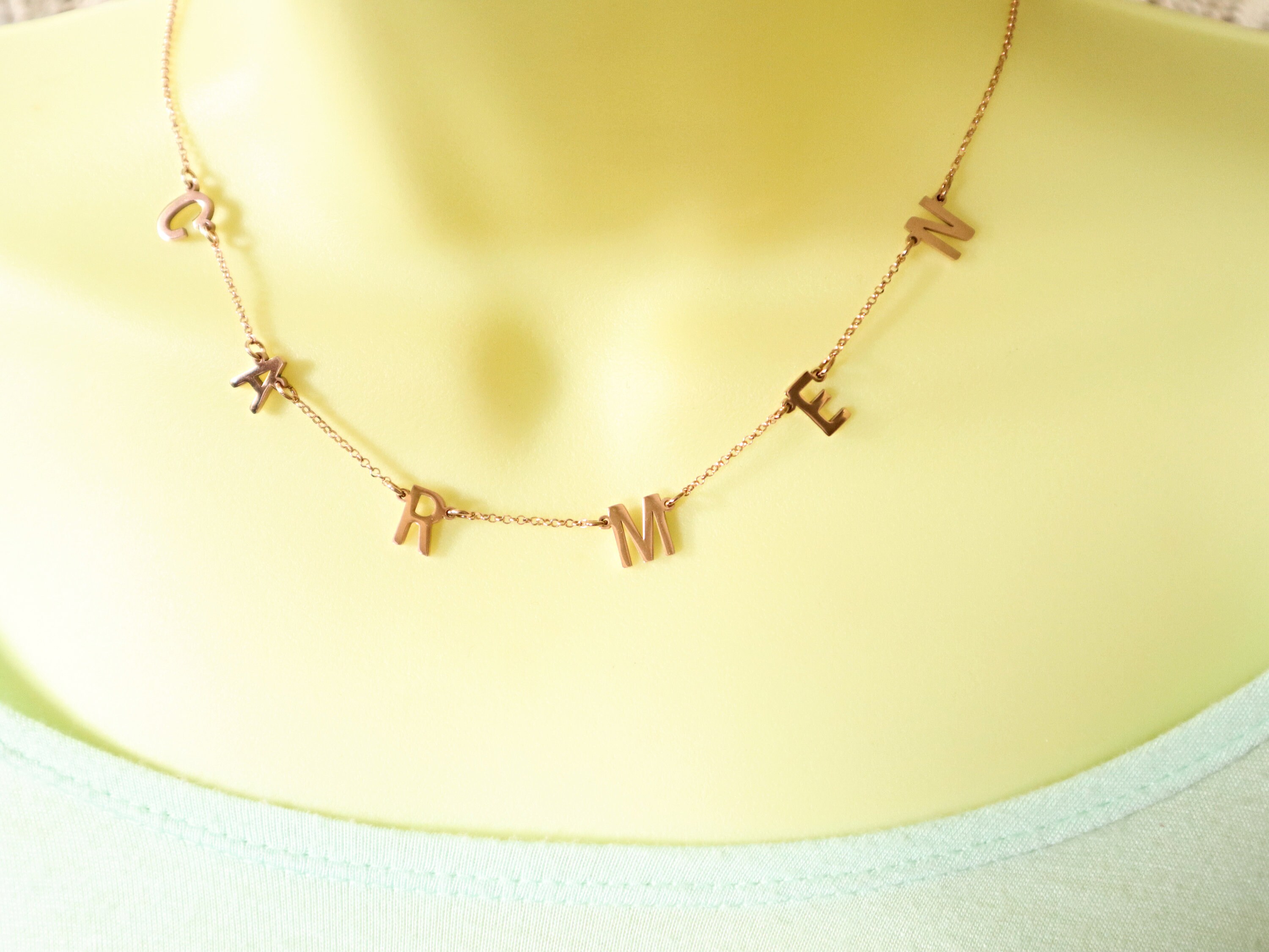 Spaced Letter Name Necklace Custom Letter Choker Necklace Etsy