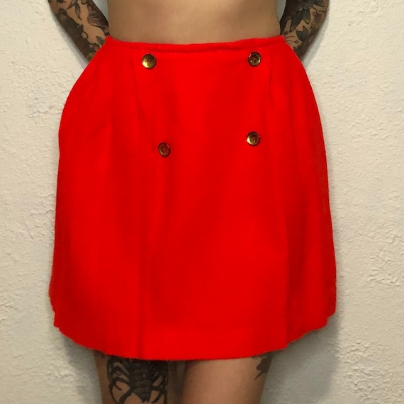 Vintage 60s Mod Handmade Red High Waist Miniskirt… - image 4