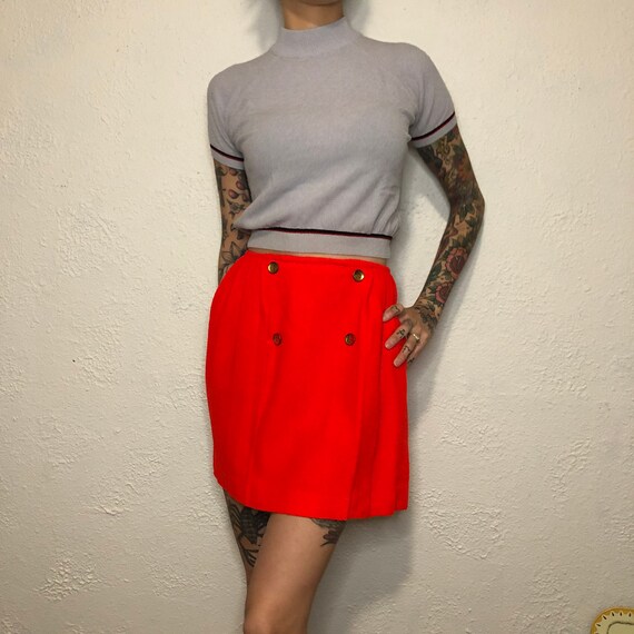Vintage 60s Mod Handmade Red High Waist Miniskirt… - image 1